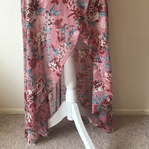 As U Wish Cold Shoulder Floral High Low Maxi Dress - Picture 4 of 7